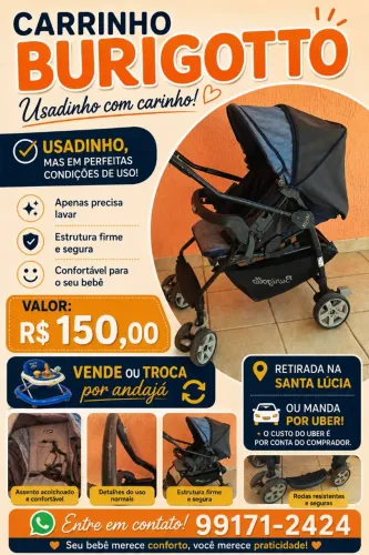Carrinho de bebê burigotto azul marinho