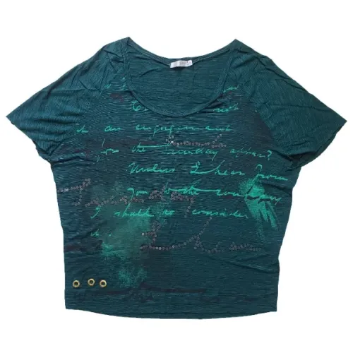 Blusa Chifon Feminina Original Verde Caligrafia Tamanho P