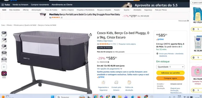 Vendo berço cosco lida zero, lacrado na caixa 
