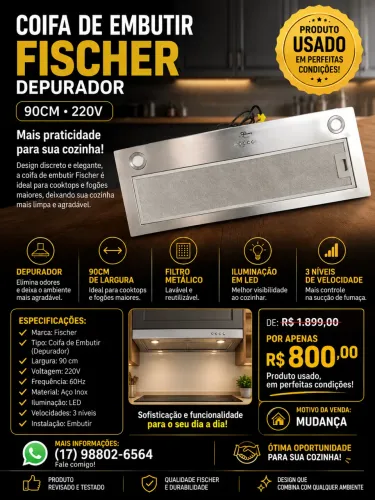 Coifa de embutir Fischer Depurador 220v 90cm