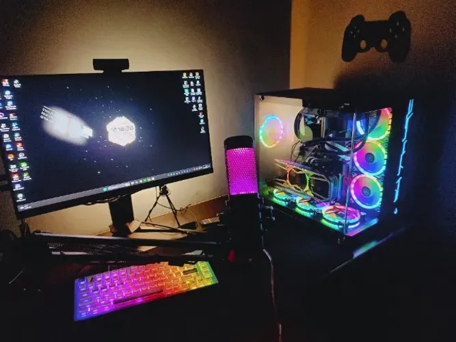 Gabinete gamer rise mode glass + suporte vertical para placa de vídeo