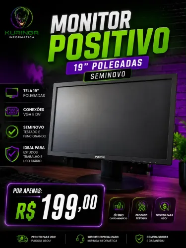 Monitor Positivo 19? polegadas, VGA e DVI seminovo. *R$ 199,99* ?