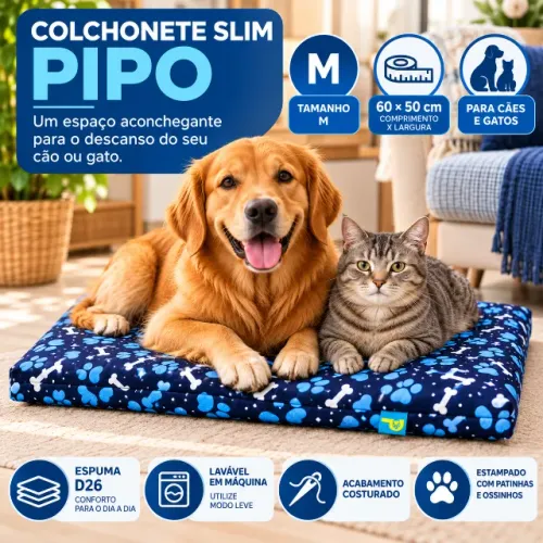 Caminha Colchonete Pet Slim M 60x50cm Pipo Azul
