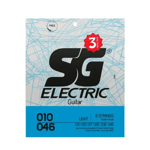Pack C/ 3 jogos de Corda SG P/ Guitarra Nickel 10/46 - EC0496