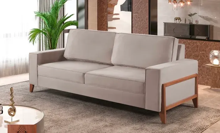 Sofá Retrô Bella Decor Linho Bege t43