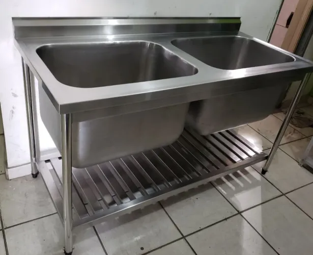 Pia Dupla Industrial em Aço Inox