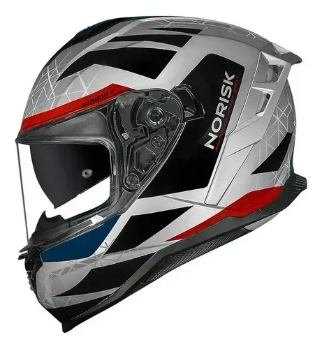 Capacete Norisk Strada 2 Evoque Prata Vermelho Azul Brilhant