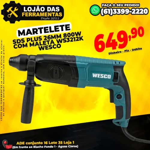 Martelete SDS Plus 26mm 800W com Maleta WS3212K Wesco