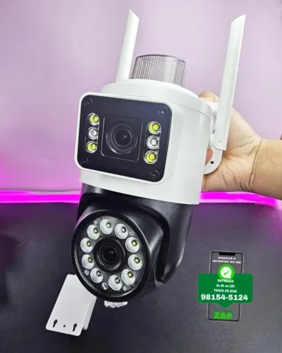 Camera de Segurança Dupla Com Sirene - Entrega das 9 até as 22hrs