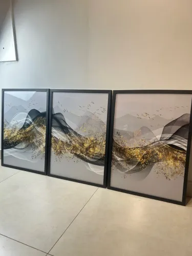 Quadros Decorativos Abstratos Dourado com Vidro 70x50