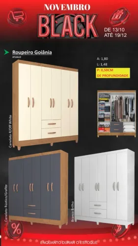 Guarda Roupa Solteiro GOIANIA 6P 2G - R$ 825,00