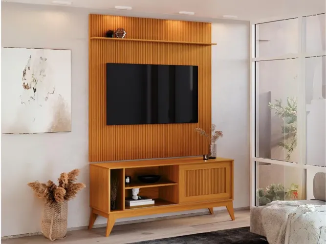 Rack com Painel Ripado Avant 55? - Cedro l754