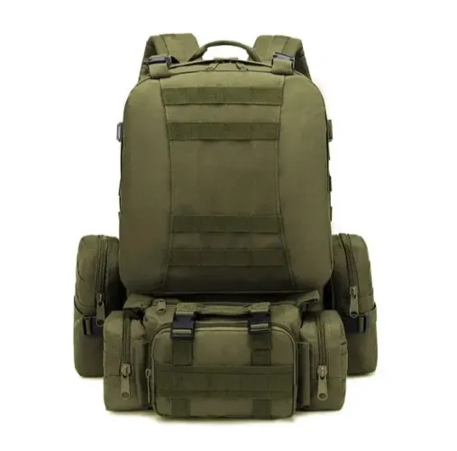 Mochila Tática Militar preta e verde 60l