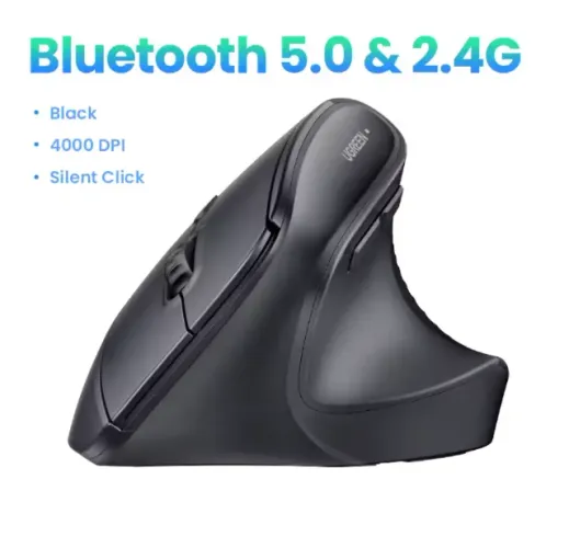 UGREEN Mouse Vertical Ergonômico - Dual mode: Bluetooth e 2.4G, 4000DPI (Pilha)