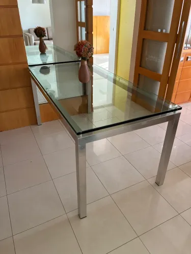 Mesa de vidro base de alumínio polido vidro temperado de 2cm ou 20mm grande diferencial