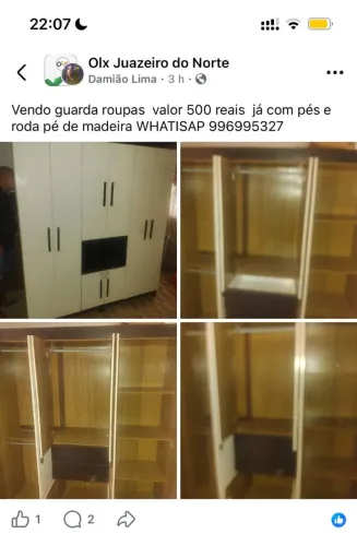 Vendo guarda roupas segunda mão já com roda pé e pés de madeira  valor 500