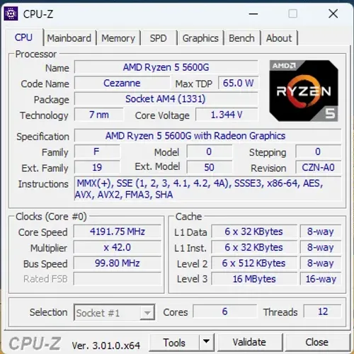 Processador Ryzen 5 5600G - 4.2Ghz 6 Nucleos 12 Theades