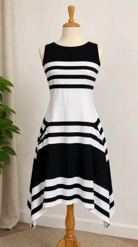 Vestido Feminino Preto e Branco Novo