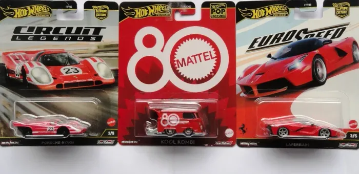 hot wheels premium trio ferrari laferrari + kool kombi + porsche 917kh pneus de borracha