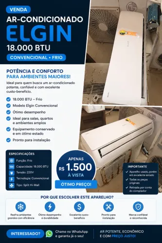 Ar condicionado Elgin 18mil bitus. 220 v convencional + frio