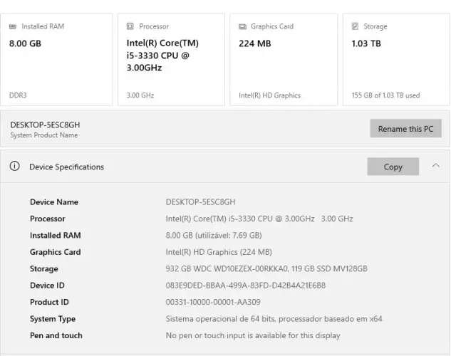 Computador i5 3° geração+ 1tb+ 8gb ram