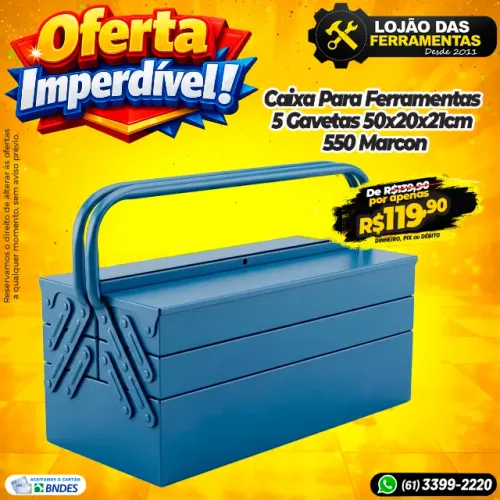 Caixa Para Ferramentas 5 Gavetas 50x20x21cm 550 Marcon