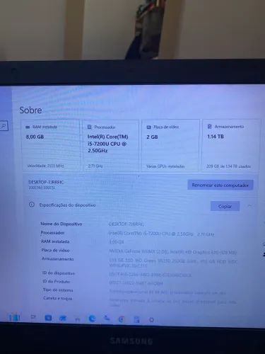 NOTEBOOK SAMSUNG EXPERT com SSD 250gb + 8gb RAM + 2gb placa de vídeo NVIDIA GEFORCE