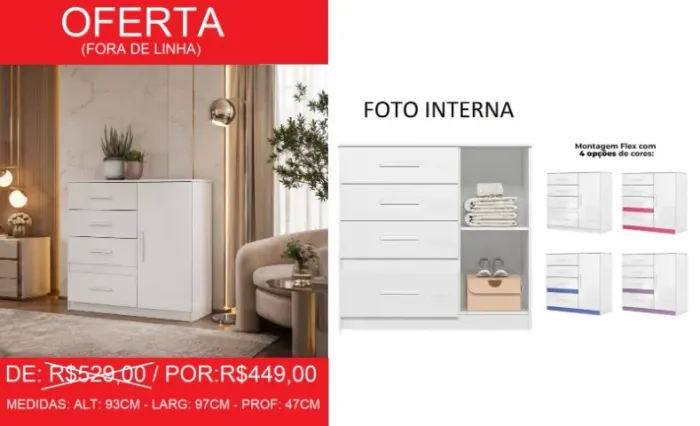 Cômoda com montagem flex - super oferta e frete gratuito!