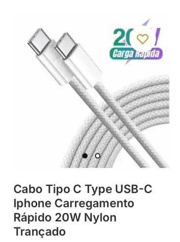 Cabo Tipo C USB-C para iPhone - 20W Carga Rápida | 1 Metro | Nylon Trançado 