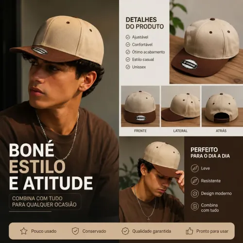 Boné Masculino Estiloso Bege e Marrom Pouco Usado