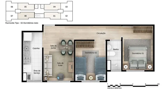 Apartamento 2 Dormitórios | 44m² | Pronto para Morar | Condomínio Hortência