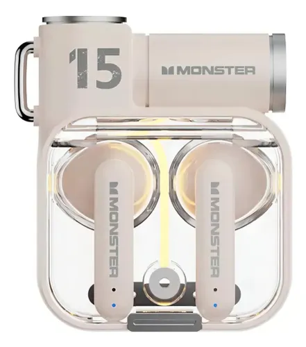 Fone Bluetooth Monster XKT15 Bege TWS Sem Fio com Microfone