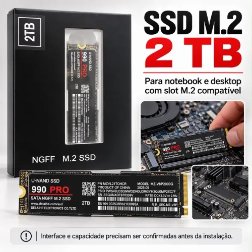 SSD M.2 SATA NGFF 2TB - U-NAND 990 PRO - para Notebook e Desktop