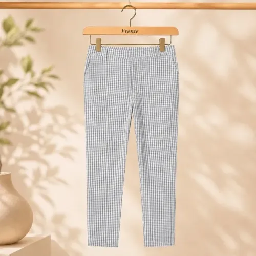 Calça Feminina Slim Estampada Cintura Média Em Alfaiataria - Tamanho 40- Azul