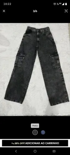 Calça jeans cargo de wide leg de cintura alta