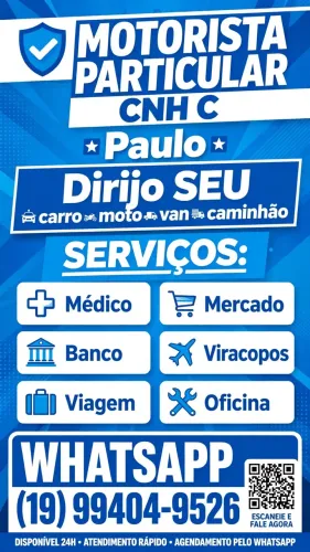 Motorista Particular/ Profissional/ Uso Seu Veículo/ Americana e Região