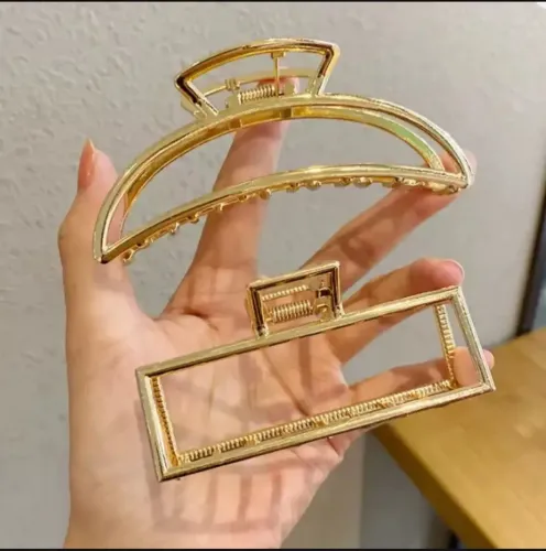 Duas Presilha Piranha Grande Prendedor De Cabelo Luxo Metal Dourado Novo