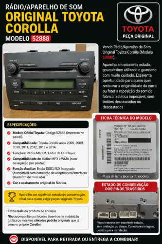 Aparelho de som Corolla Toyota original