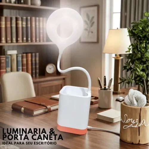 Luminária de Mesa LED com Porta Canetas para Escritório Estudo e Leitura - SCS59
