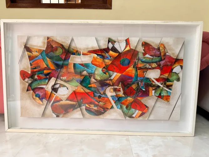 Quadro Abstrato Grande com Moldura Branca - 1,41 x 0,83 