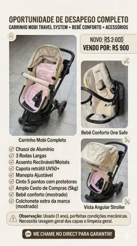 Carrinho Travel System Safety 1st Mobi Trio - Bege