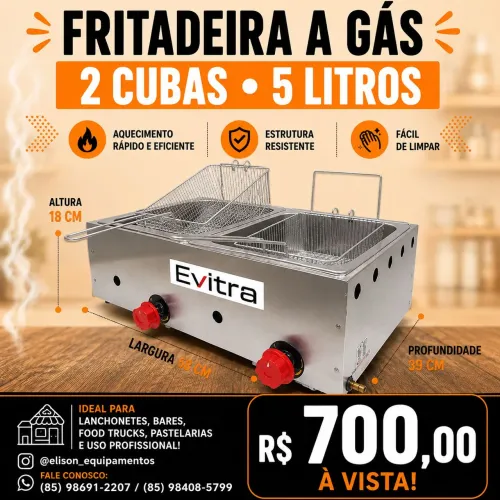 Fritadeira a gás duas cubas 5 litros 
