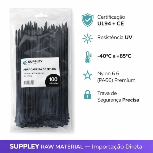 Abraçadeira Nylon 4,7x230mm Preto Enforca Gato - KIT 1000 unidades