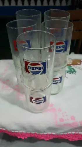 Lote com 10 Copos de Vidro Pepsi Originais Anos 80  Colecionador<br>
