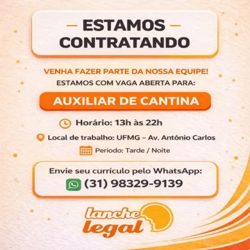 VAGA Auxiliar de Cantina - UFMG NOITE