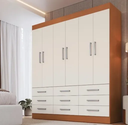 Guarda-Roupa Casal Essencial 6 Portas e 9 Gavetas Cinamomo/Areia