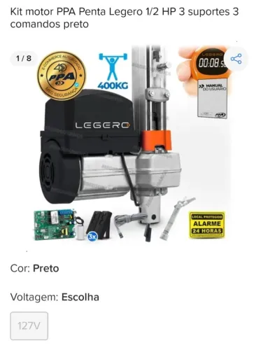 MOTOR PORTAO BASCULANTE 1;2CV, 8S, 1,4M KIT PPA LEGERO