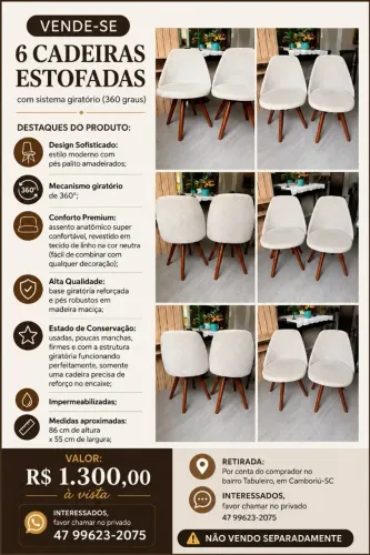6 Cadeiras Estofadas Giratórias