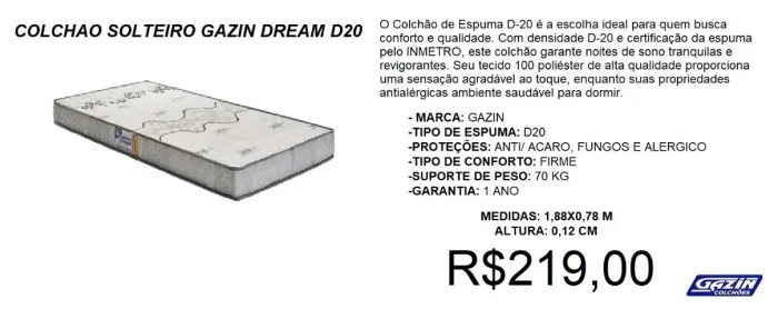 Colchão d20 por 78 preço imperdivel - a pronta entrega