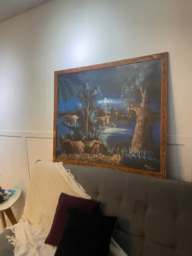 Quadro Grande Decorativo Paisagem Noturna com Moldura em Madeira (90x110 aprox.)